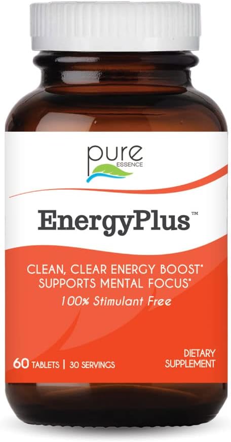 Energy Plus by Pure Essence - Caffeine Free, All Natural Herbal Energy and Focus Supplement - Smooth, No Jitters No Crash - 60 Tablets