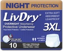 Ropa interior de incontinencia de adultos de LivDry, Absorbencia de Confort de la noche, Protección de Leak (XXX-Large (10 Conteo))