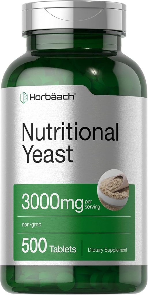 Horbaach Nutricional Levadura Tabletas 3000mg Silencioso 500 Contar con B12, B1, B2, y Niacin Silencioso No GMO &amp; Gluten Suplemento Gratis