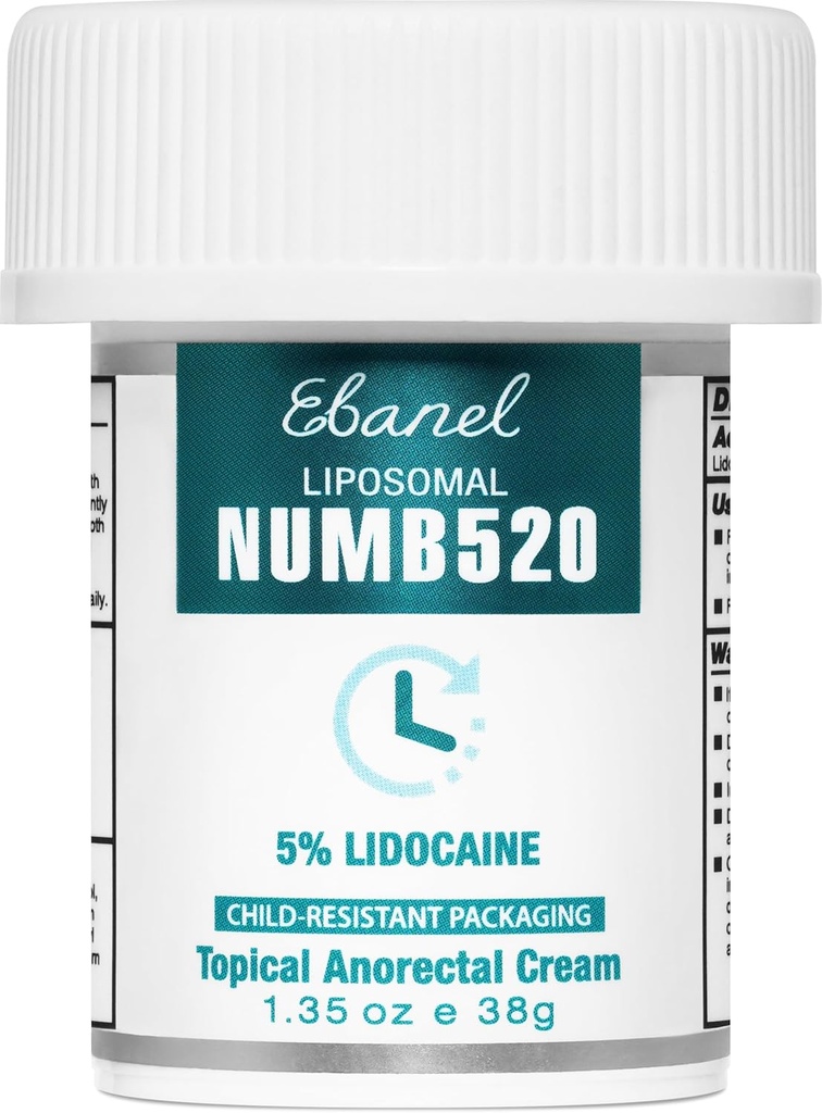 Ebanel 5% Lidocaine Numbing Cream, Doin Relief Burn Itch Numb Cream, Maximum Strength Topical Anesthetic with Allantoin, Vitamin E for Local and Anorectal Uses, Hemorrhoid Treatment, 1.35 Oz
