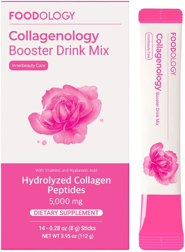 FOODOLOGÍA Collagenology Booster Drink Mix (Pack of 1, 14 Days) - Elasticidad de la piel, Sintesis de Collagen, Hidratación. Péptidos hidrolizados, Biotina, Vitaminas.