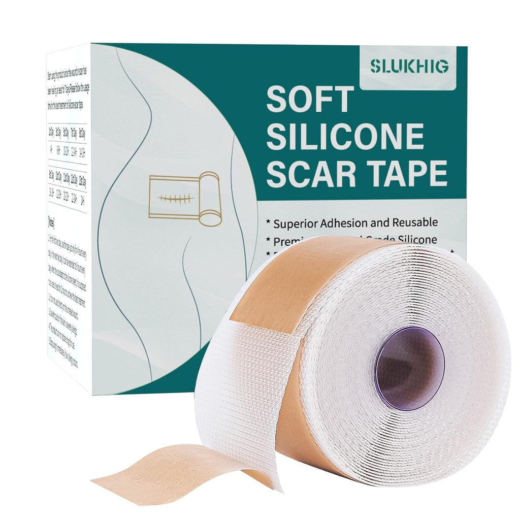 Hojas de cicatrices de silicona (1.6"x 158" Roll-4M), cinta de cicatrices de silicona para el tratamiento de eliminación de cicatrices, tiradas de silicona reutilizables para la sección C, Keloid, Burn, Acne, Scars quirúrgicas
