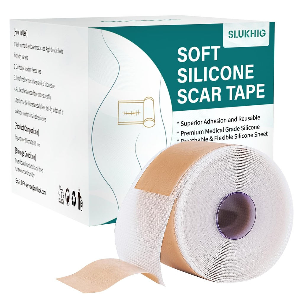 Hojas de cicatrices de silicona (1.6"x 158" Roll-4M), cinta de cicatrices de silicona para el tratamiento de eliminación de cicatrices, tiradas de silicona reutilizables para la sección C, Keloid, Burn, Acne, Scars quirúrgicas