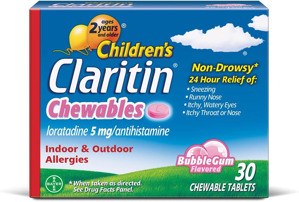Claritin 24 Hour Allergy Chewables for Kids, Non Drowsy Allergy Relief, 30 Count