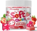 Hierro Soft Chews Suplemento con vitamina C Silencio Fresa Saborada TEN Gluten Libre Silencioso Suplemento de Hierro para Mujeres Hombres y Niños Silenciosos 60 Cuenta Silencio 2 Mes