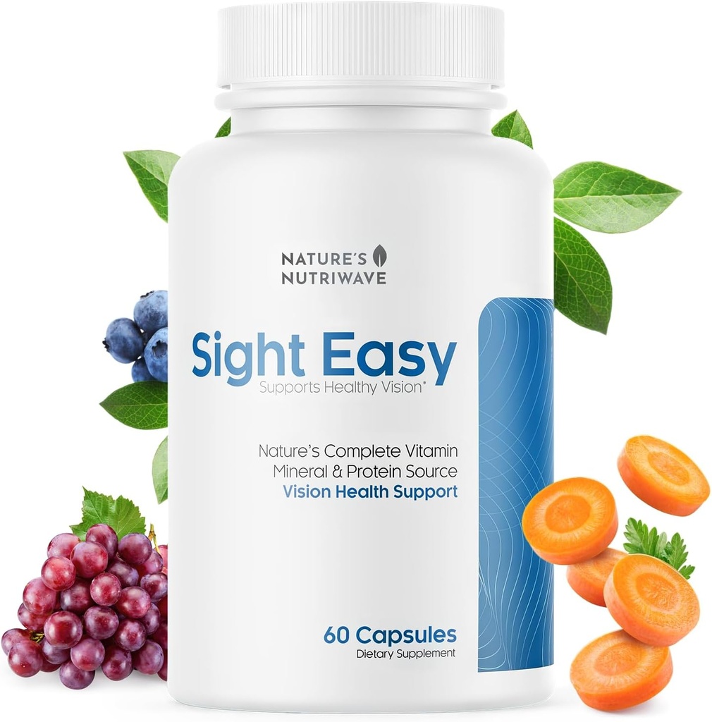 SIGHT EASY - Vitaminas Oculares &amp; Suplementos Minerales con Lutein " Zeaxanthin, Vitamina C, Vitamina E, Zinc y Bilberry para Visión y Función Ocular Saludable - 60 cápsulas, 1 mes de suministro