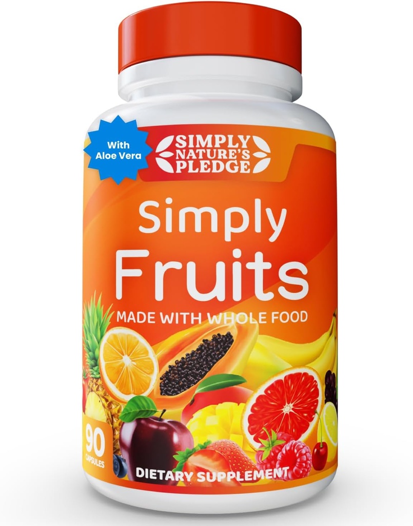 Promesa de la naturaleza - 90 cápsulas de frutas - Hecho con Superalimentos Alimentarios completos, Empaquetado con 25 frutas diferentes - 100% Soy Gratis