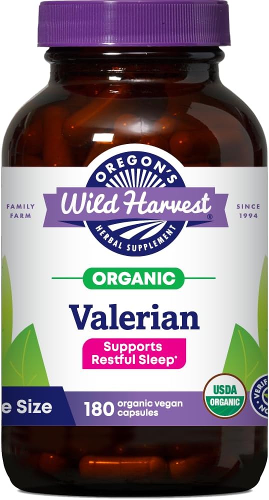La cosecha salvaje de Oregón no GMO orgánico valerian cápsulas no Habit formando Herbal Sleep Aid, Melatonin Free, 180Count