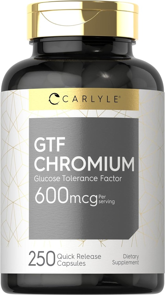 Carlyle GTF Chromium 600 mcg tención 250 Capsules  durable Non-GMO, Gluten Free