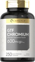 Carlyle GTF Chromium 600 mcg tención 250 Capsules  durable Non-GMO, Gluten Free