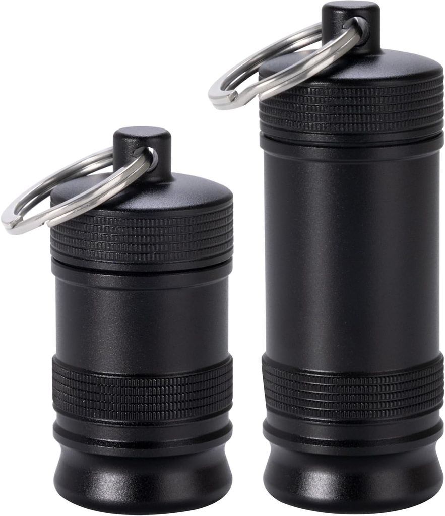 Portable Pill Holder Keychain - Waterproof Aluminium Alloy Caja pequeña de la pila, Contenedor de la pila de metal para el bolso Caja de la píldora diaria