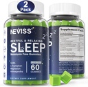 NEVISS Melatonin Free Sleep Aid Gummies for Adults - Magnesium Glycinate Gummies ← GABA, L-Tryptophan, Magnesium, Ashwagandha - Non-Habit Forming, Help for Deep Relaxation - Vegan, Lemon Flavor, 2Pack