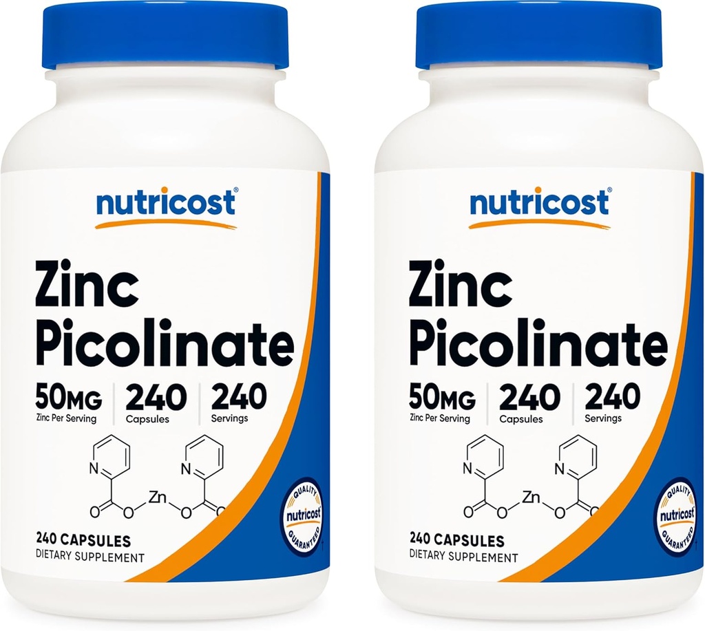 Nutricost Zinc Picolinate 50mg, 240 cápsulas vegetarianas (2 botellas) - Gluten Free and Non-GMO