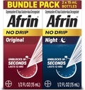 Afrin No Drip Original + Noche Nasal Mist Bundle Pack, No-Drowsy, Fast-Acting Decongestant para Nasal Congestion y Sinus Pressure Relief, Adultos y Niños 6 y mayores, .5 fl oz (Pack of 2)