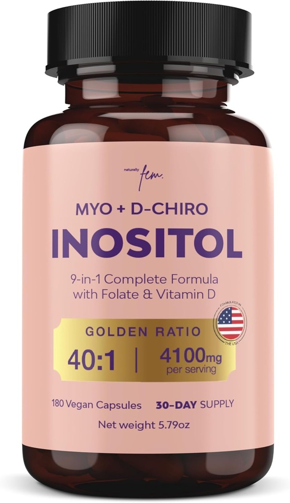 QSTA Myo-Inositol &amp; D-Chiro Inositol Suplemento para Mujeres 4100mg (40:1 Ratio) – 9-en-1 Hormonal &amp; Metabólico Soporte con Folate, Vitamina B6, B12, D3, Zinc &amp; Chromium