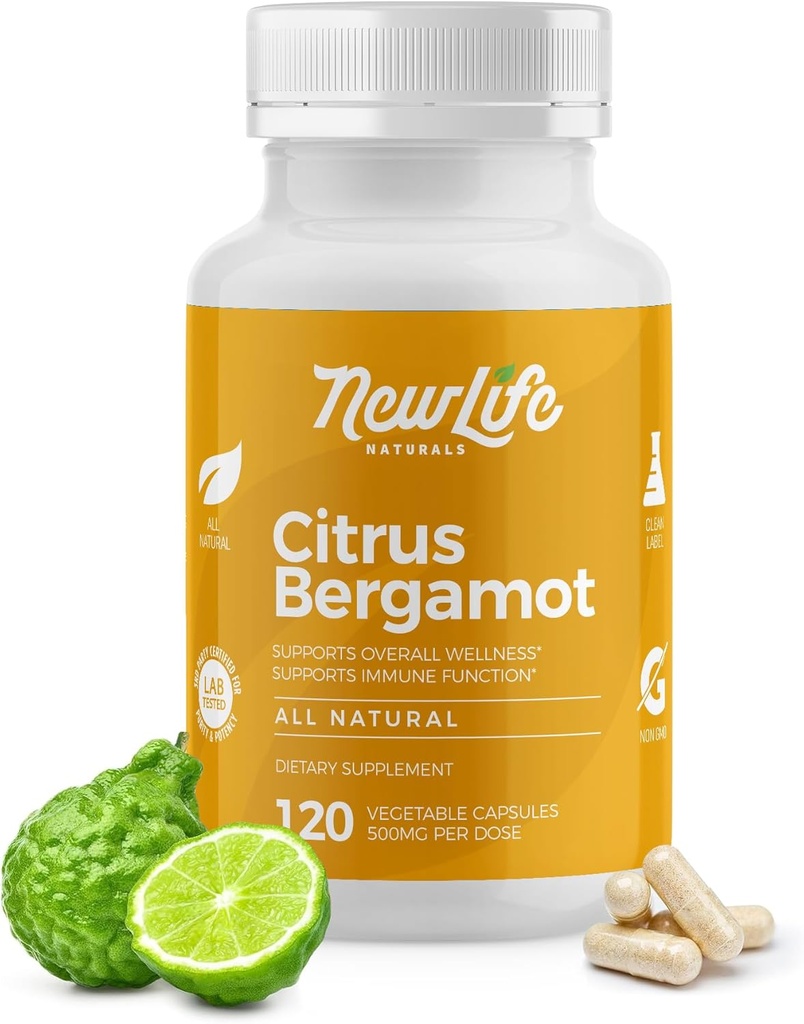 NewLife Naturals Citrus Bergamot Suplementos 500 MG para Cholesterol Apoyo- Suplemento Colesterol - 120 Veggie Capsules