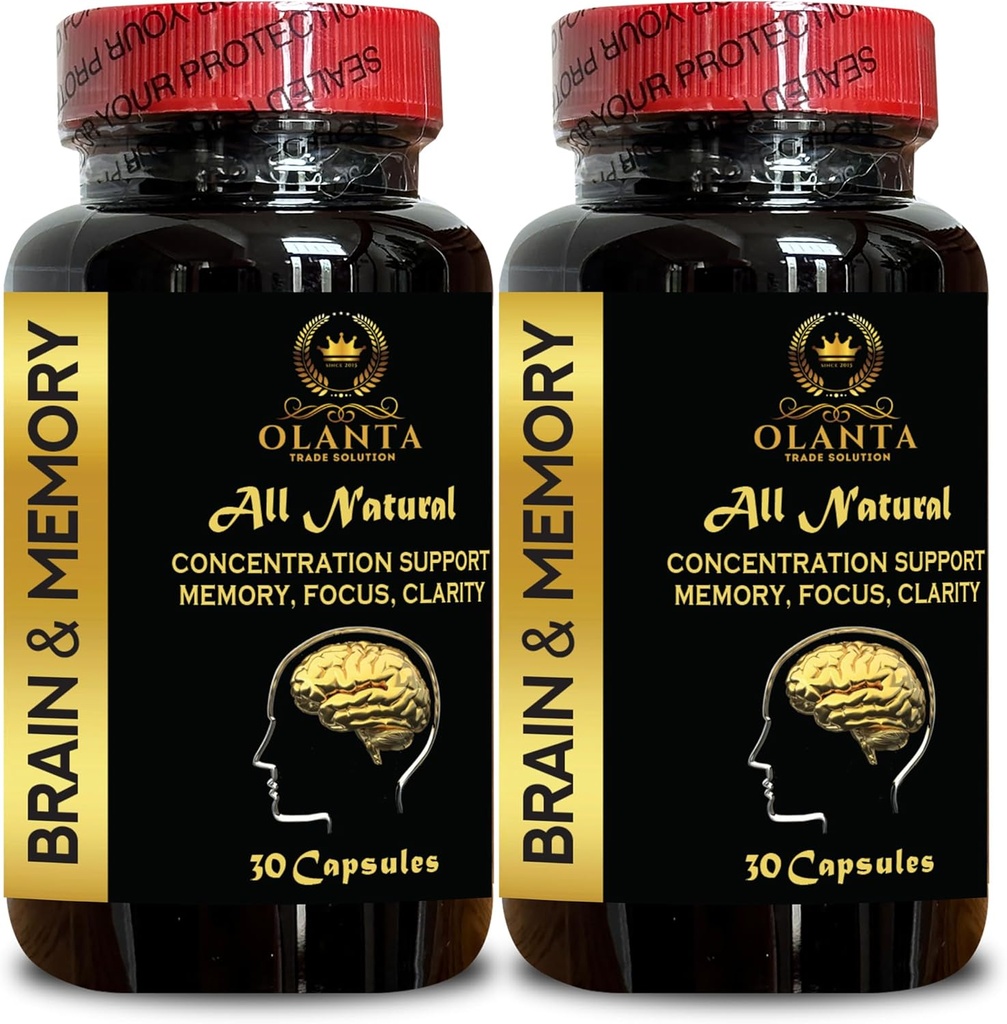 BRAIN MEMORIA APOYO - Mejora de memoria, soporte cognitivo, vitaminas para ayudar a la memoria y la función cerebral, Formulado para apoyar la concentración y la agudeza - 2 botellas 60 cápsulas