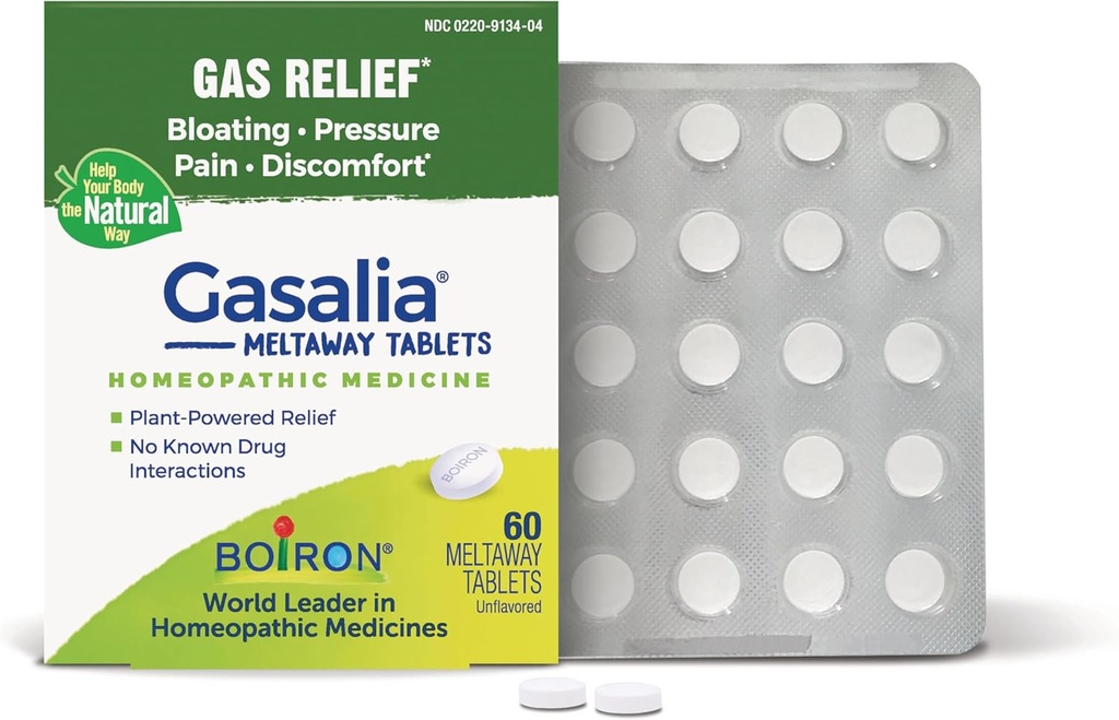 Boiron Gasalia Tablets for Relief from Gas Pressure, Abdominal Pain, Bloating, and Discomfort - 60 Cuenta