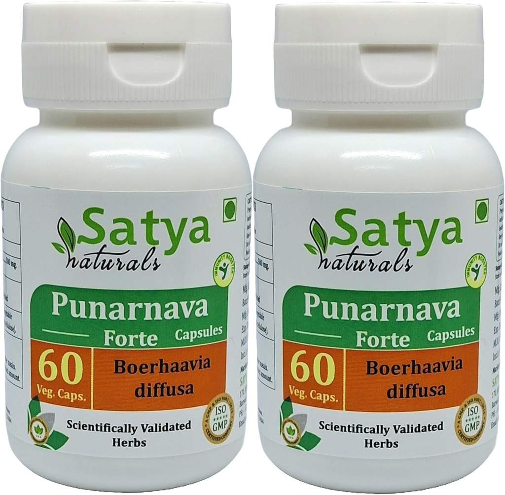 Punarnava Forte Capsule 500 mg. 60 Veg. Capsule ← Punarnava (Boerhaavia Diffusa) Extracto Capsules para Hombres y Mujeres ← Ayurvedic Herbal Suplemento/Remedios Silencio 10:1 Forte (2 Botellas de 60 cápsulas)