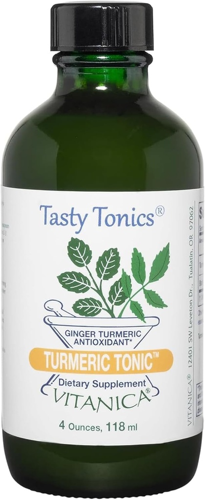 Vitanica, Tónica Turmérica, No GMO Curcumina líquida Suplemento 1000 mg, con Pepper Negro y jengibre, Antioxidante, Vegan, Gluten Gratis, 4 onzas