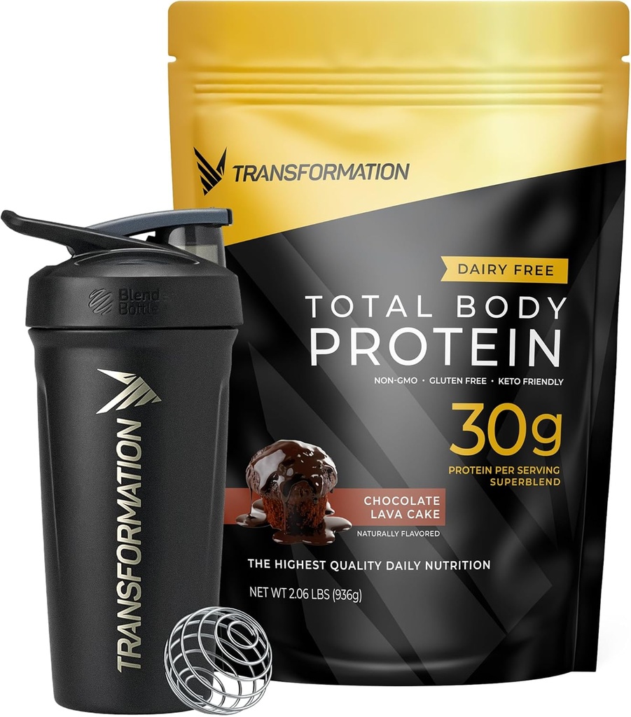 Transformation Chocolate Protein Powder & Performance Insulated Shaker Bottle tención 30G Multi-Protein Superblend ← Peptides Collagen, Egg White & Plant Blend ← MCT Oil ← Aminoácidos BCAA