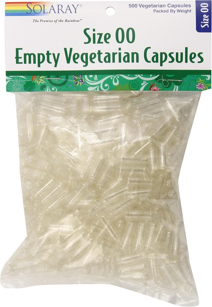 SOLARAY Empty Vegetarian Capsules, Tamaño 00, 500 Cuenta