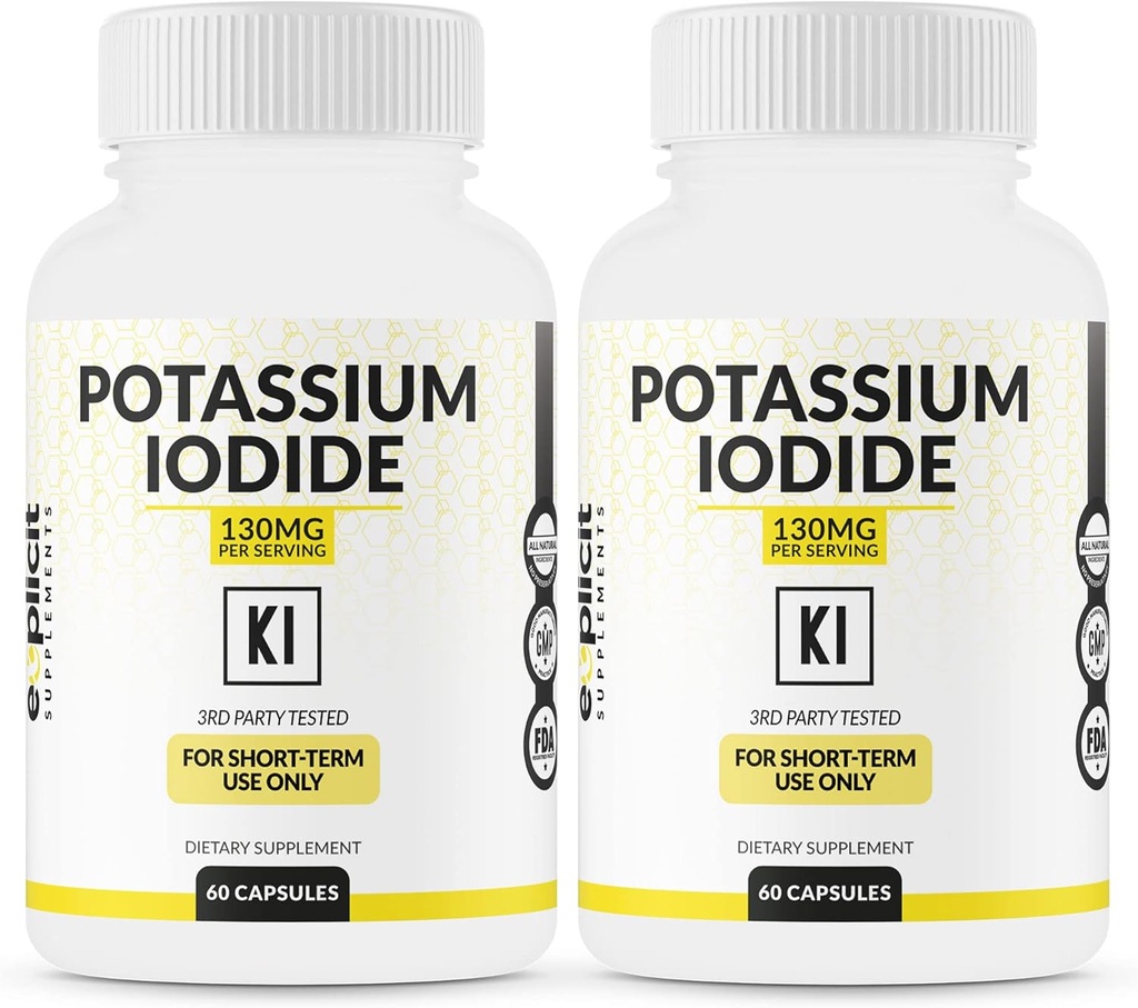 (2 Pack) Potasio Iodide Capsules 130mg Dose - 60 Servings - Thyroid Support ' Defense - KI Potassium Iodine Thyroid Support Vitaminas