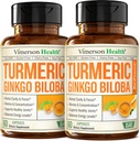 Ginkgo Biloba y Turmeric Curcumin Suplemento w/Black Pepper " Organic Tumeric – Natural Turmeric Supplement for Focus, Memory, Joint " Brain Health – Vegan Ginko Biloba Capsules w/Curcuma – 2 Pack