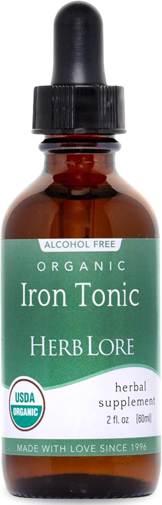 Herb Lore Iron Tonic - Organic Liquid Iron Drops Supplement for Kids &amp; Women - Baby, Infant & Toddler Friendly - Plant Based, Vegan, Gentle, Non Constipating Herbal Tincture (2 fl oz)