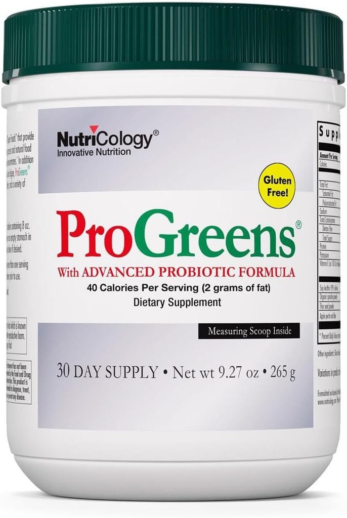 Nutricology ProGreens 265 g Powder - Organic Greens Superfood Powder, Powdered Greens Blend, Healthy Drink Supplement, Advanced Probiotic Formula - 30 Day Supply