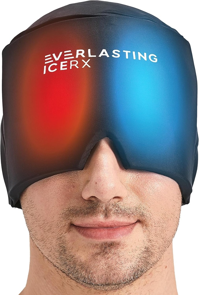Forma Fitting Gel Ice Headache Relief Hat - Cold Therapy Headache Relief Cap/Ice Head Wrap Ice Pack Mask, Cold Compress Headache Relief Cap for Tension & Stress, 20% Más Gel, Migraine Relief Black