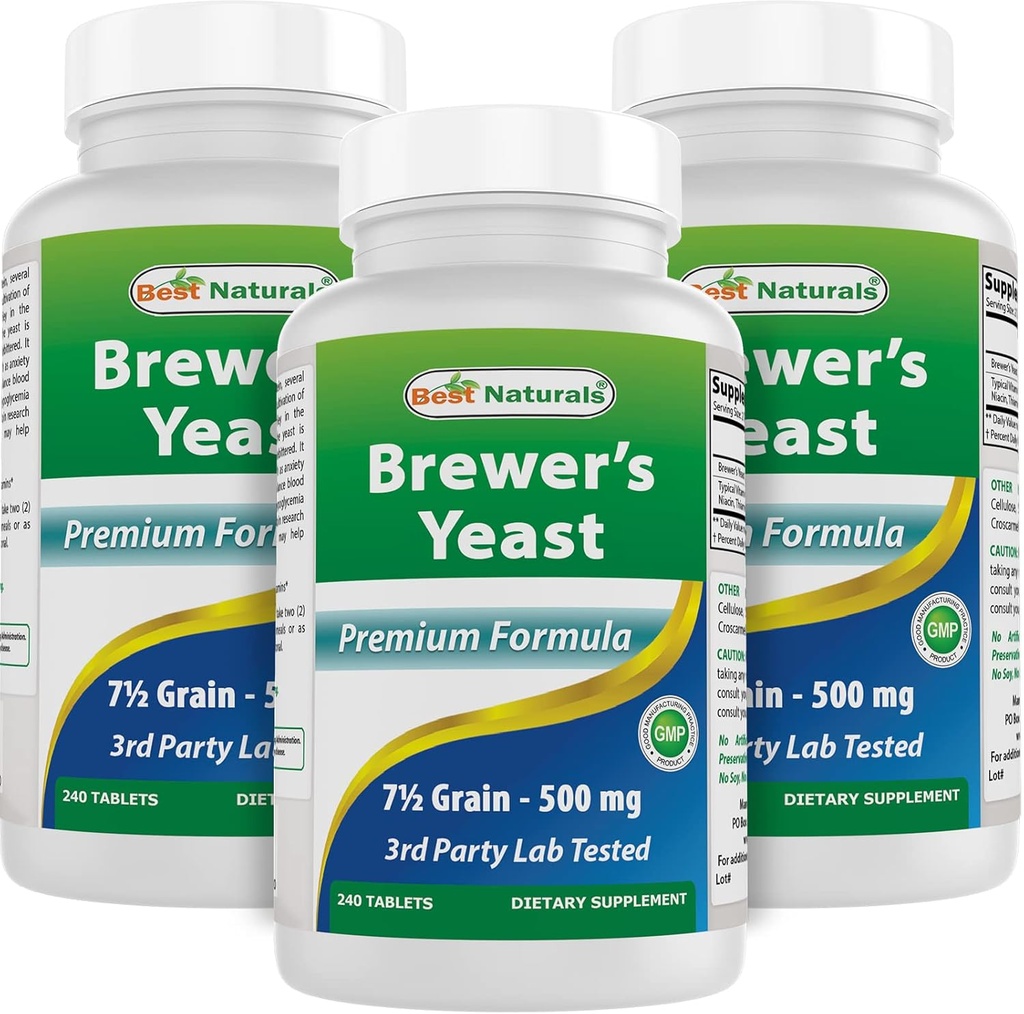 Mejores Naturales, Levaduras, 7-1/2 Grainas con Vitamina B1, Vitamina B2, 1000 mg 240 Tabletas (240 Conde (Pack of 3))