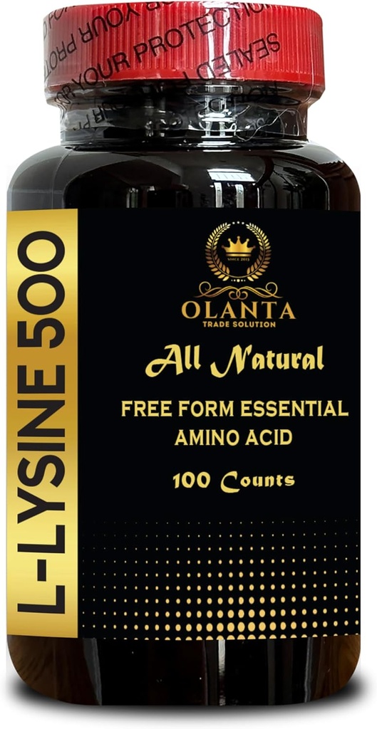 L-LYSINE 500 - L-Lysine Supplement for Eye Health Lip Care Collagen Synthesis and Immune Support, High Strength Essential Amino Acid, Daily lysine Intake - 1 Bottle 100 Counts