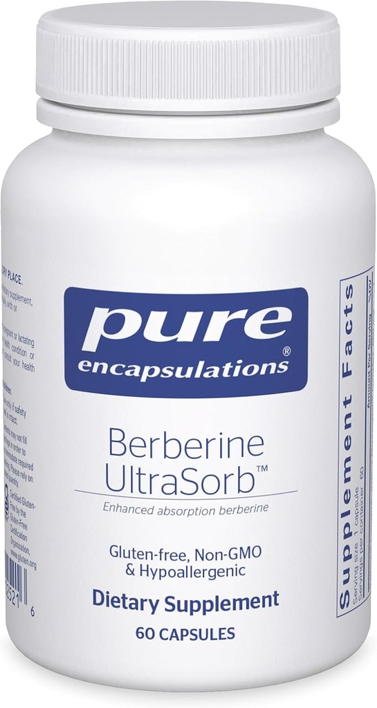 Encapsulaciones puras Berberine UltraSorb - Ausorción mejorada Fitooma de bereberina 550 mg - Apoyos Metabólico " Salud cardiovascular* - 60 cápsulas
