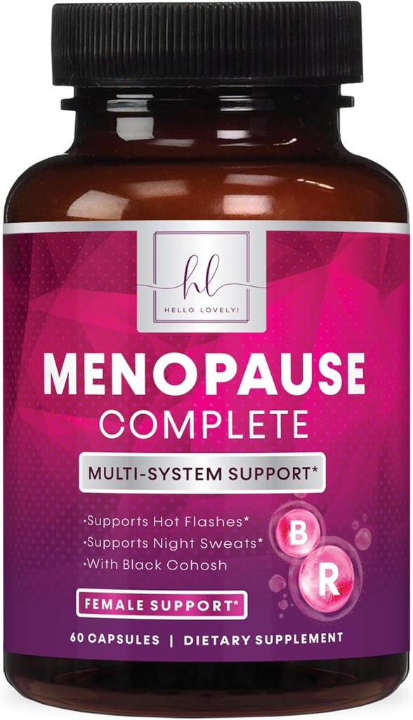 Suplementos de menopausia para Mujeres con Cohosh Negro - Natural, Leve Flash caliente, Sudaderas nocturnas &amp; Apoyo hormonal, Alivio de la menopausia con Dong Quai, Energía &amp; Balance, No GMO &amp; Gluten Gratis - 60 cápsulas