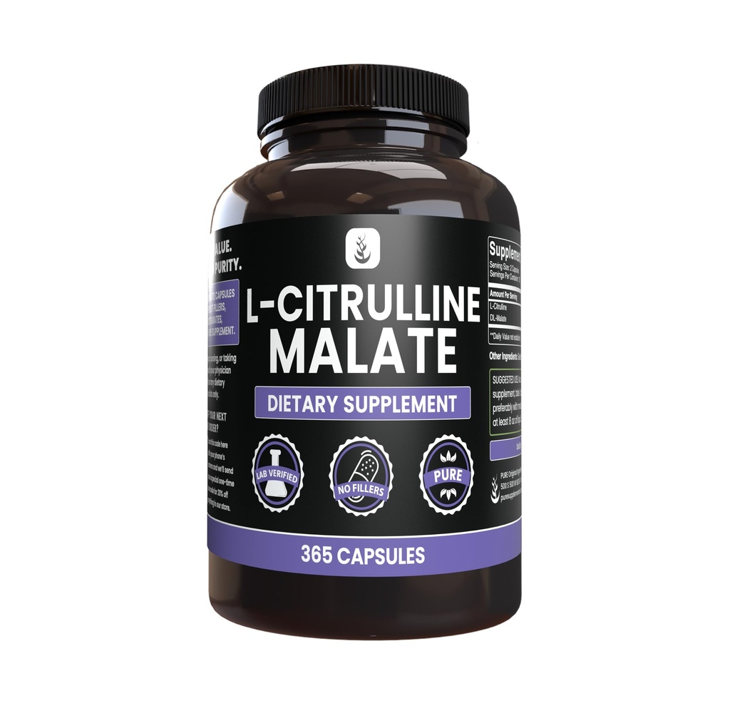 PURE ORIGINAL INGREDIENTS L-Citrulline DL-Malate 2:1 (365 Capsules) No Magnesium Or Rice Fillers, Always Pure, Lab Verified
