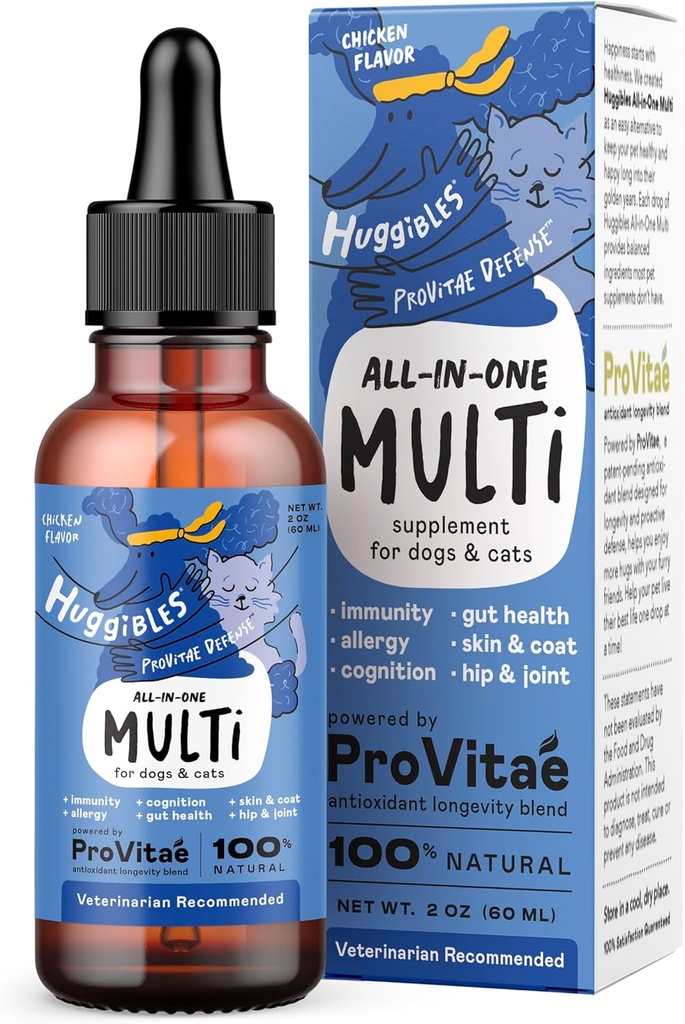Multivitamínico líquido completo para perros y gatos – Suplemento diario con digestivo, inmunidad, alergia " piel " , apoyo a la movilidad – Antioxidante Blend for Longevity, 2oz