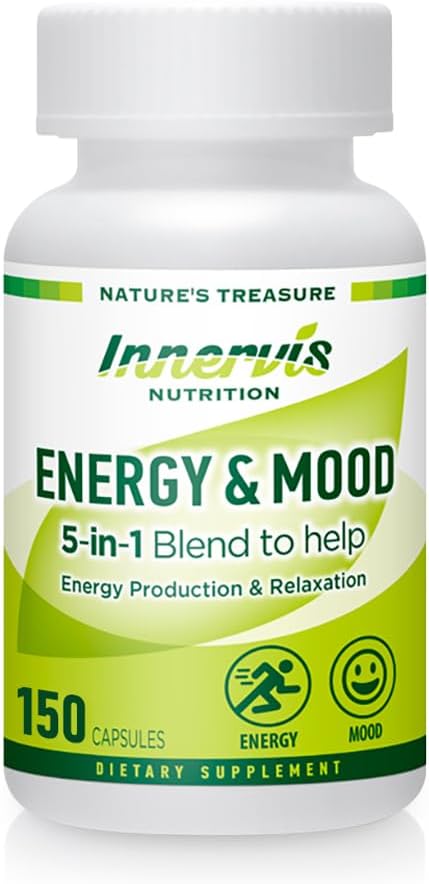 Energy &amp; Mood Supplement – Boost Energy " Reducir la fatiga, apoyar la relajación – 150 cápsulas – No GMO, 3er partido testado – Innervis Nutrition