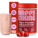 Happy Viking Strawberry Protein + Superfoods Powder, Creado por Venus Williams, 20G Protein, Low Carb, Keto, Vegan, Gluten-Free, Non-GMO, Superfoods, Complete Meal Replacement, 1 Canister (24 oz.)