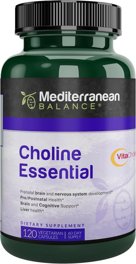 Colina, Cerebro Prenatal y Apoyo Cognitivo Vitamina, Kosher, Vegetariano, Suplemento Escolar para Mujeres Embarazadas y Enfermería, 550 mg de Cholina por Servición, 60 Day Supply