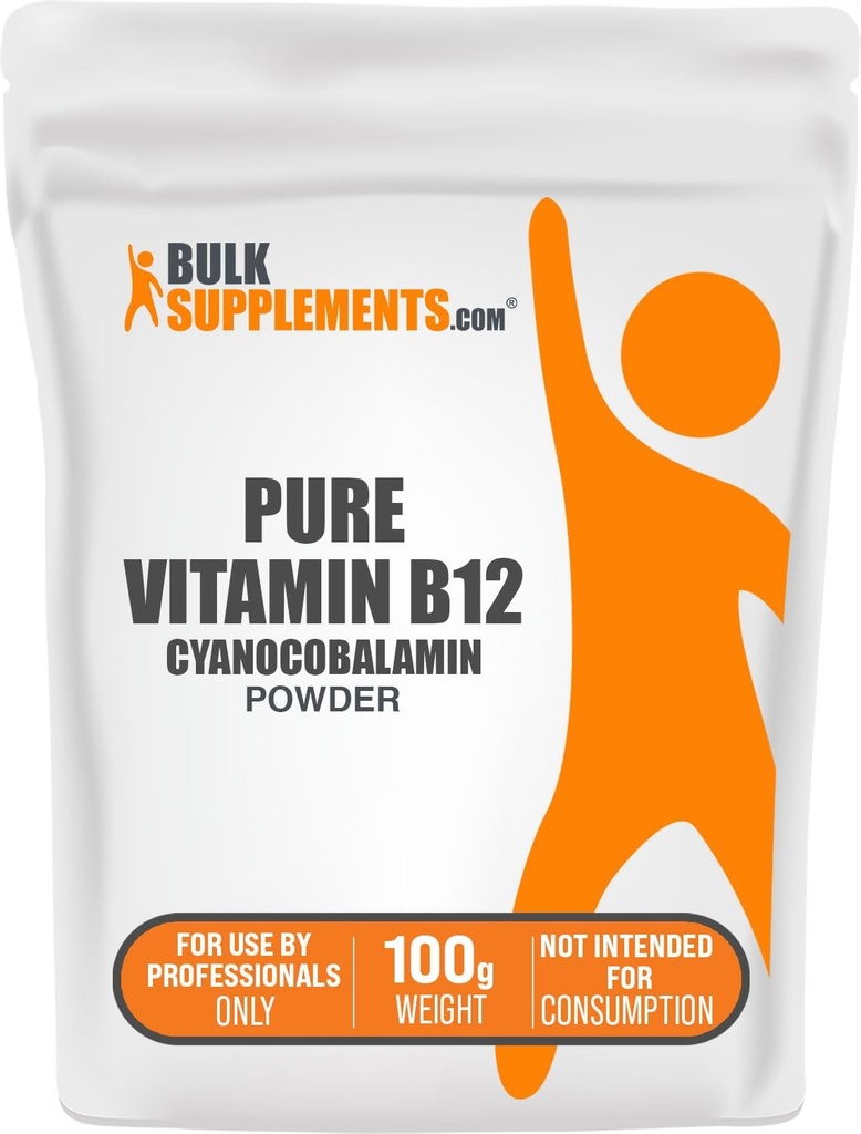 BulkSupplements.com Pure Vitamina B12 Polvo - Cyanocobalamin, Vitamina B12 Suplemento - Vegan & Gluten Gratis, Múltiples Serviciones, 100g (3.5 oz) (Pack de 1)