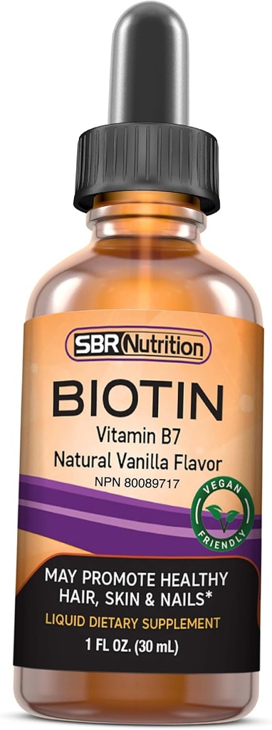 SBR Nutrition Biotin Liquid Drops, 5000mcg por Serving (60) 1.0Fl.oz (30ml) Vanilla