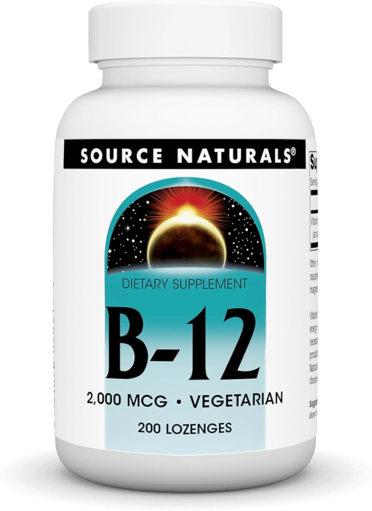 Fuente Naturals Vitamina B-12, Apoyo a la Producción Energética, 2000 mcg - 200 Lozenges Vegetarianos
