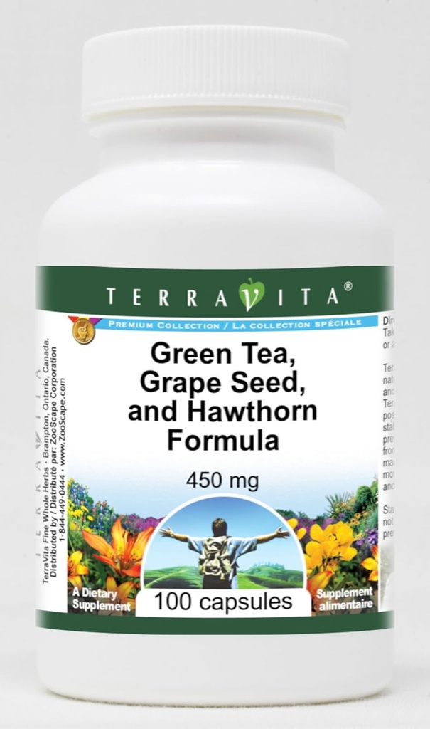 Soporte de presión arterial alta - Té verde, semillas de uva y hawthorn - 450 mg (100 cápsulas, ZIN: 517080)