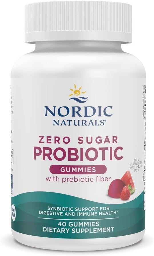 Nordic Naturals Zero Sugar Probiotic Gummies - Strawberry Watermelon Flavor - 40 Gummies - Apoyo Digestive Wellness & Immune Health - Non-GMO - Third Party Tested - Vegan - 20 Servimientos