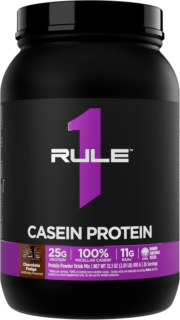 Regla 1 Casein Protein - 25g Protein y 11g EAAs Por Serving from Slow-Release Micellar Casein for Overnight Recovery and Sustained Delivery Between Meals (2 libras*, Chocolate Fudge)