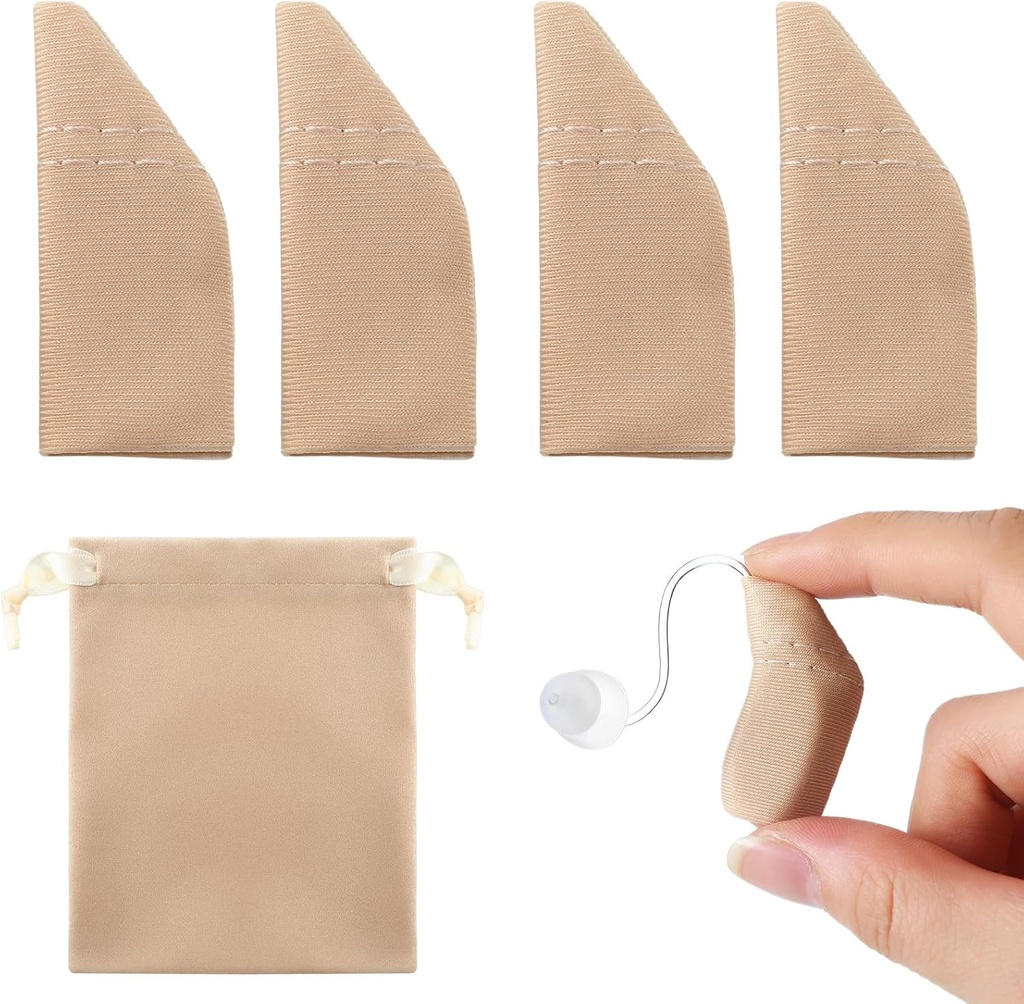 Nuanchu 2 Packs Hearing Aid Comfort Protection with Storage Bag Hearing Aid Cover Fits 1" to 1.25" Protect Amplifiers from Dirt, Sweat, Wind(Fits 1" to 1.25",Khaki)