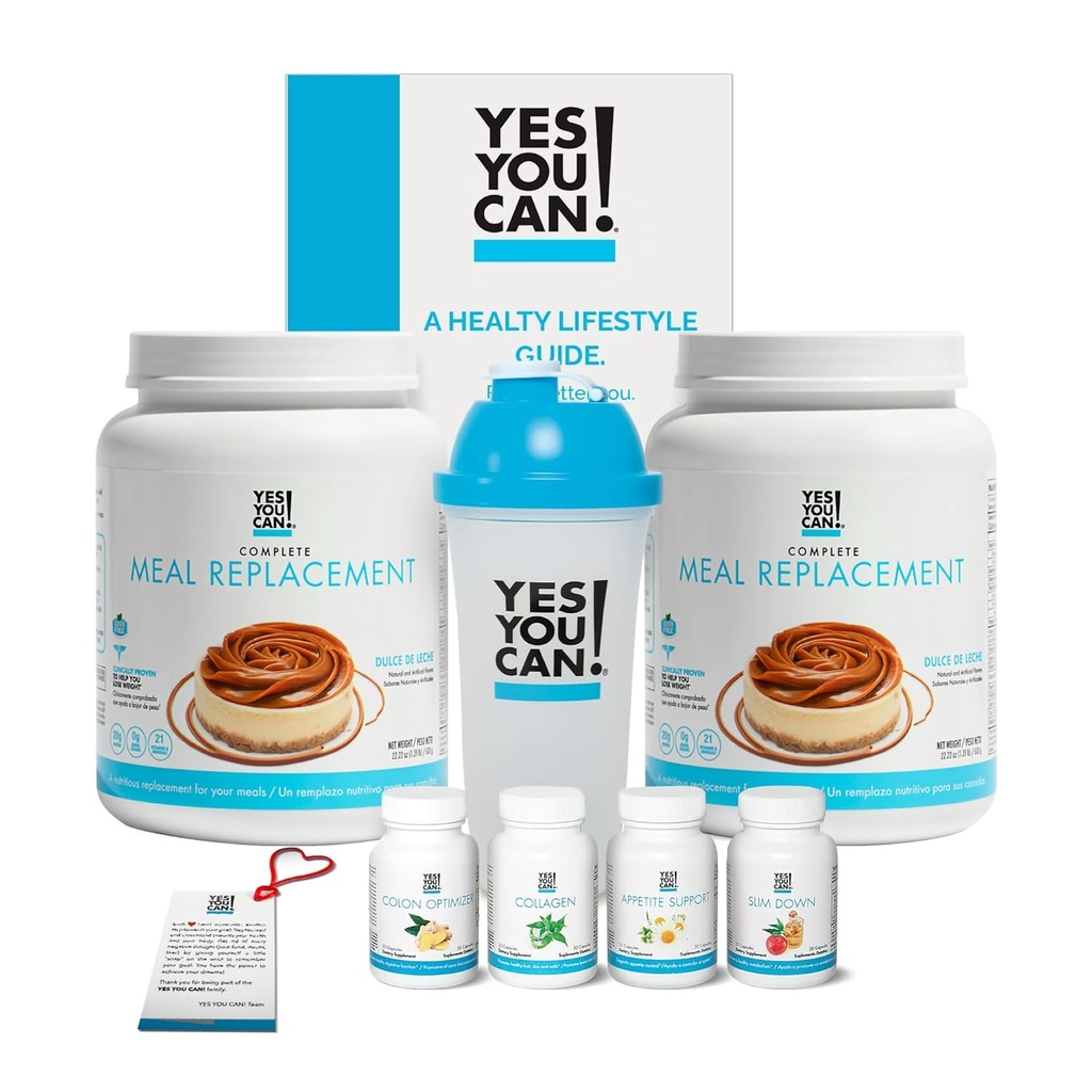 ¡Sí puedes! Kit de Transformación, Reemplazo y Complemento de Comida Completa, Reemplazo de Comida con Proteína, Vitaminas y Minerales, Kit de Bienestar con Shaker y Guía de Nutrición - (Dulce de Leche)