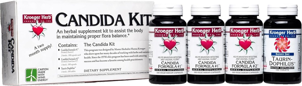 Kroeger Herb Products, Candida Support Kit, Suplemento Nutricional Digestivo, Gut Health, Optimal Intestinal Function, Non-GMO, Gluten Free, No Preservatives, Made in USA