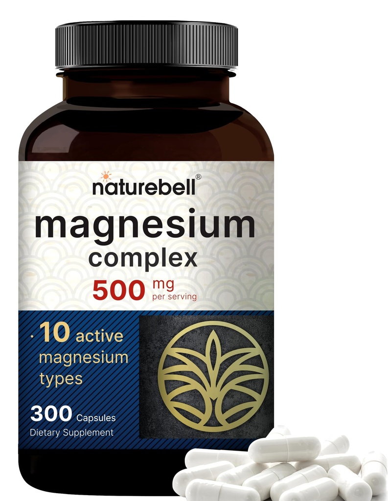 Complejo de magnesio 500mg, 300 cápsulas vivieron 10-in-1 Magnesium Glycinate, Citrate, Malate &amp; More ¦ Formulario Chelated for Easy Absorption